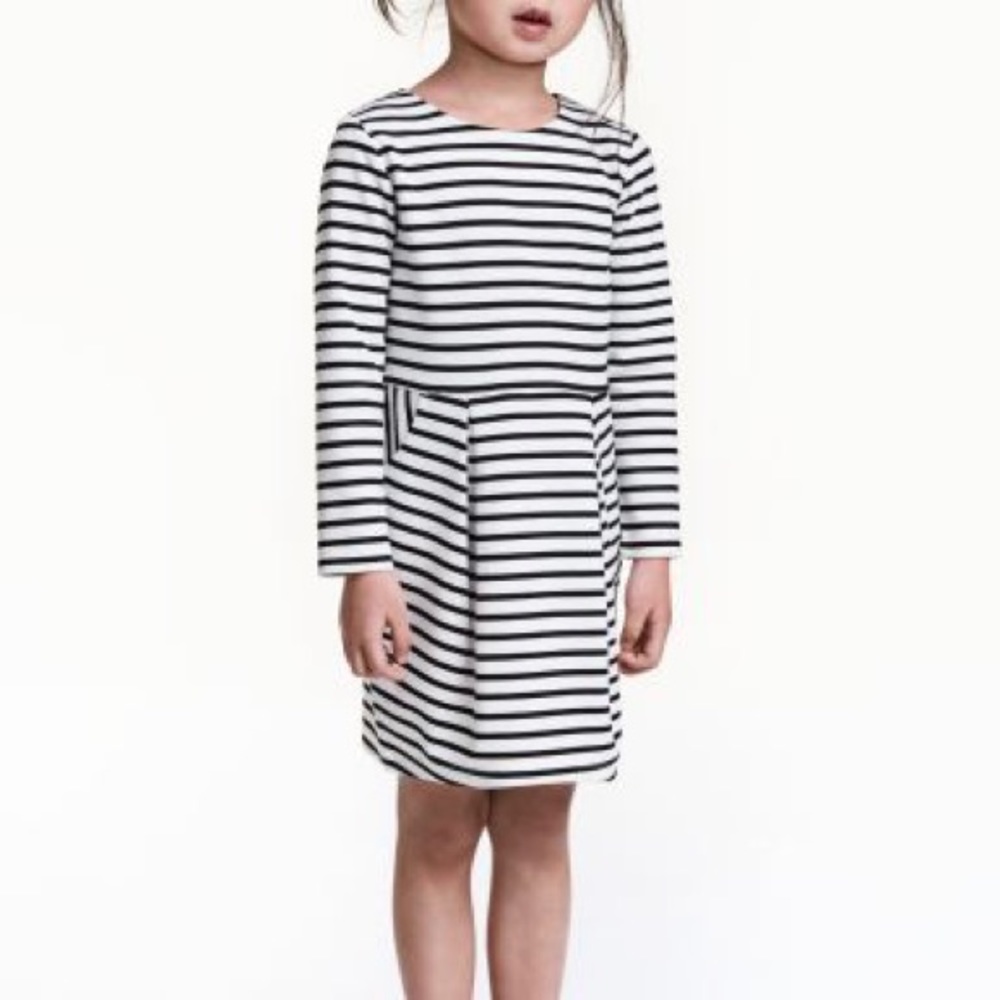 Girls H&M black/white striped dress.